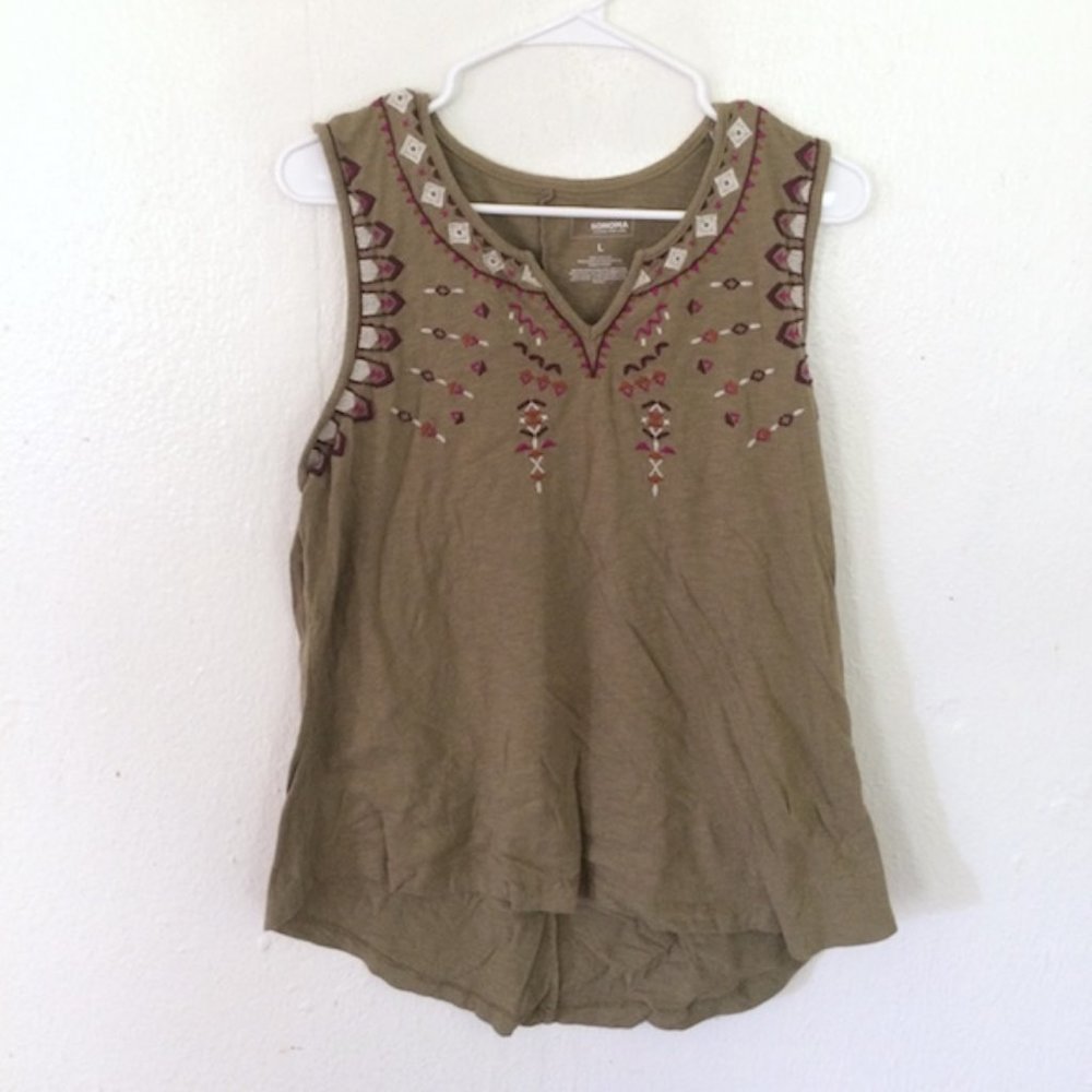 Women's Sleeveless Sonoma Tank Top Size Large with Embroidery